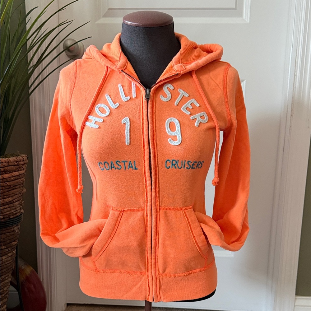 Vintage Hollister Highlighter Orange Coastal Cruisers Full Zip Hoodie